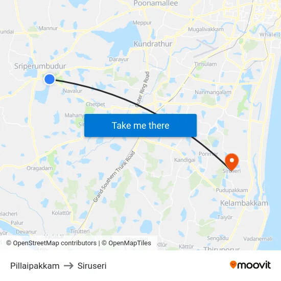 Pillaipakkam to Siruseri map