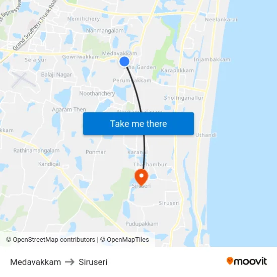 Medavakkam to Siruseri map