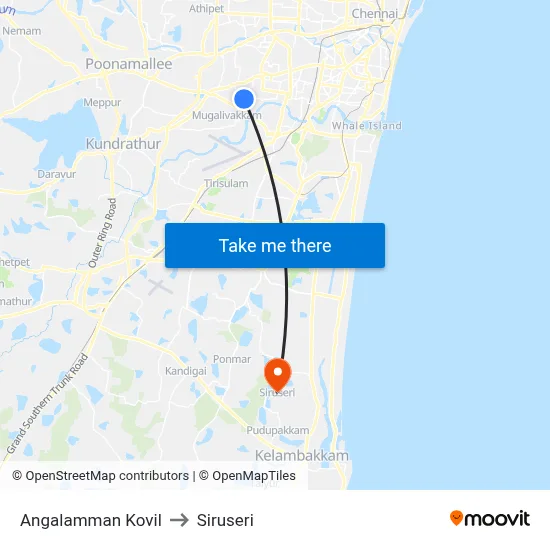 Angalamman Kovil to Siruseri map