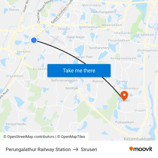 Perungalathur Railway Station to Siruseri map