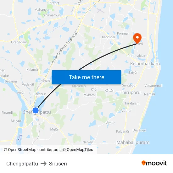 Chengalpattu to Siruseri map