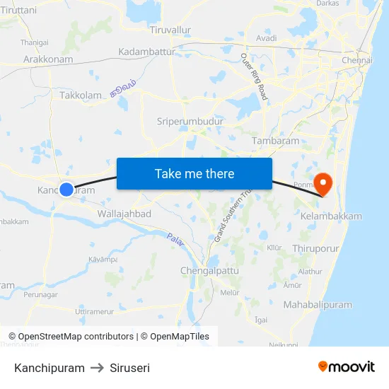 Kanchipuram to Siruseri map