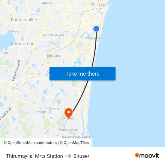 Thirumayilai Mrts Station to Siruseri map