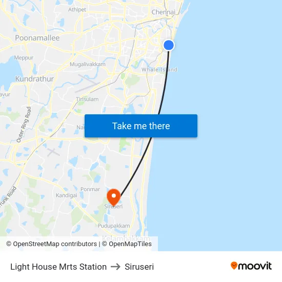 Light House Mrts Station to Siruseri map