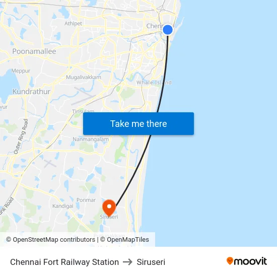 Chennai Fort Railway Station to Siruseri map