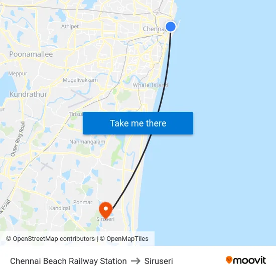 Chennai Beach Railway Station to Siruseri map