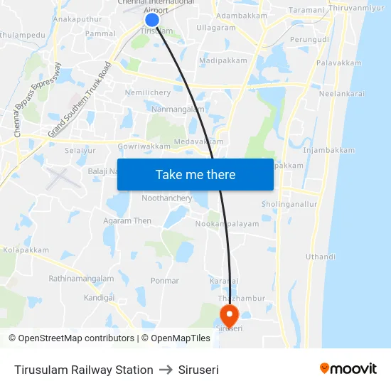 Tirusulam Railway Station to Siruseri map