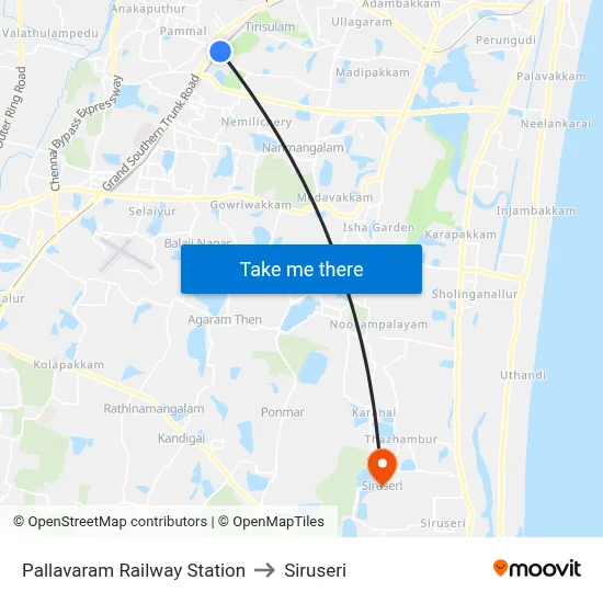 Pallavaram Railway Station to Siruseri map