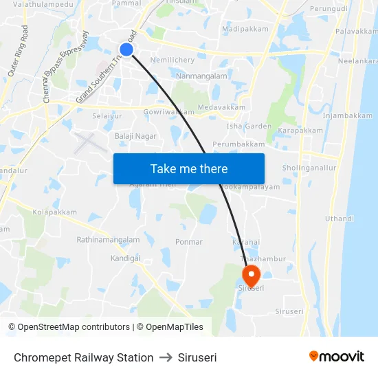 Chromepet Railway Station to Siruseri map
