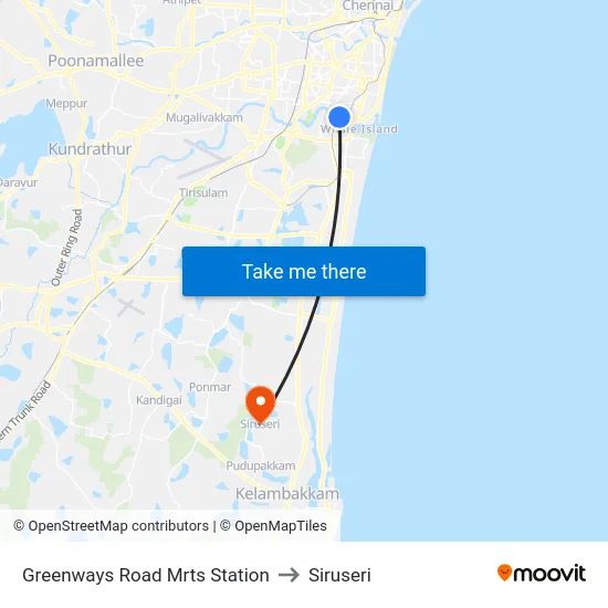 Greenways Road Mrts Station to Siruseri map