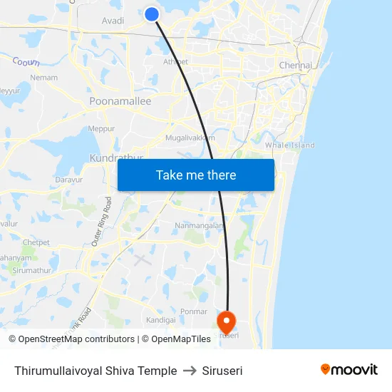 Thirumullaivoyal Shiva Temple to Siruseri map