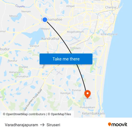 Varadharajapuram to Siruseri map