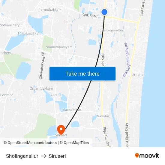Sholinganallur to Siruseri map