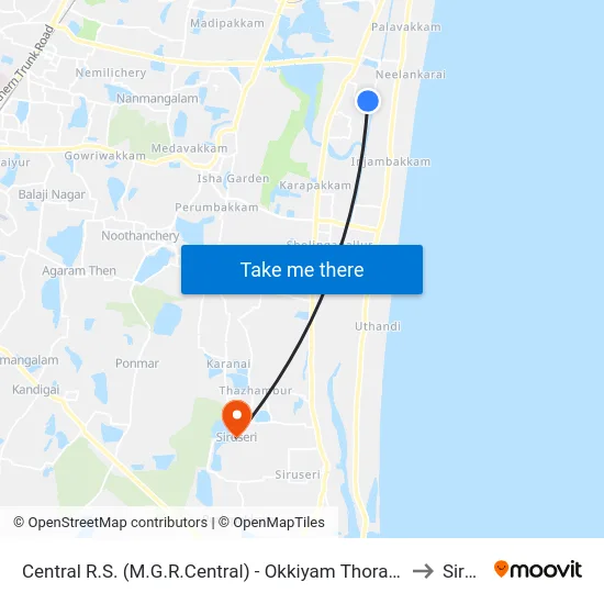 Central R.S. (M.G.R.Central) - Okkiyam Thoraipakkam Sector Colony to Siruseri map