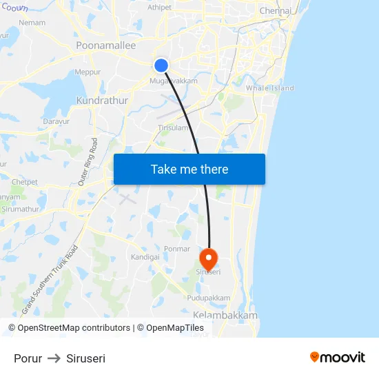 Porur to Siruseri map