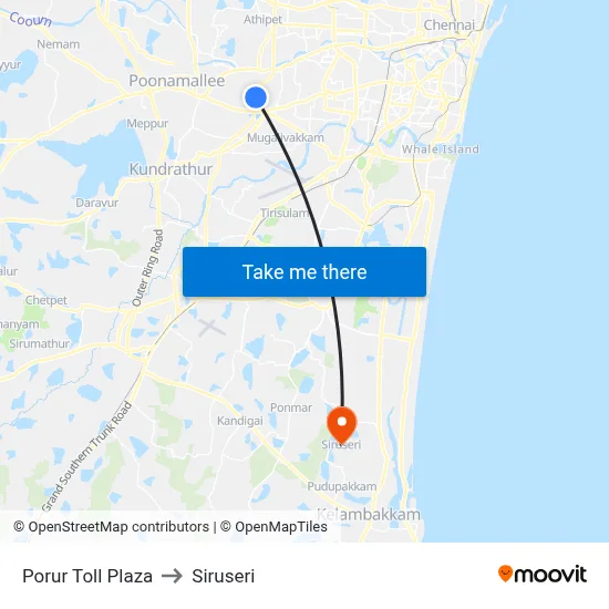 Porur Toll Plaza to Siruseri map