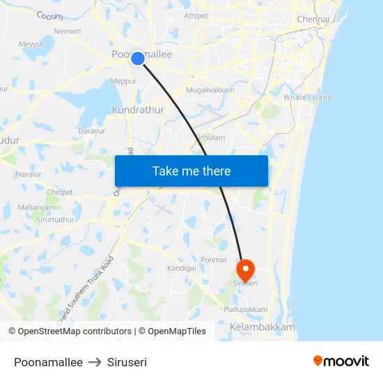 Poonamallee to Siruseri map