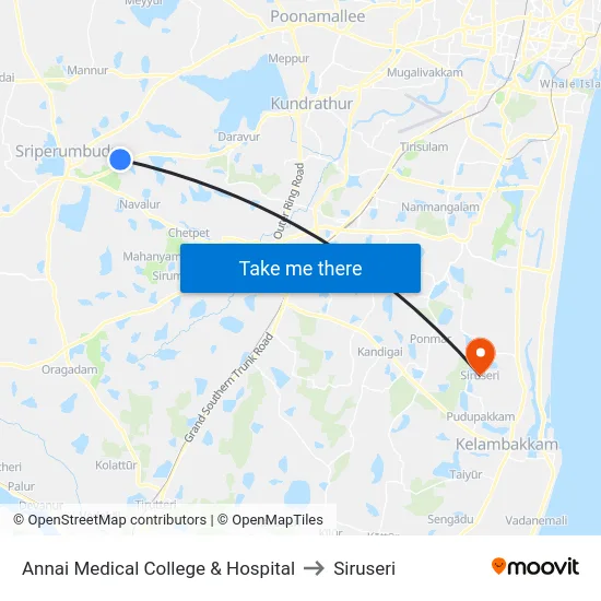 Annai Medical College & Hospital to Siruseri map