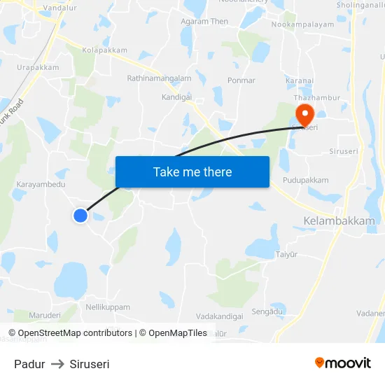 Padur to Siruseri map