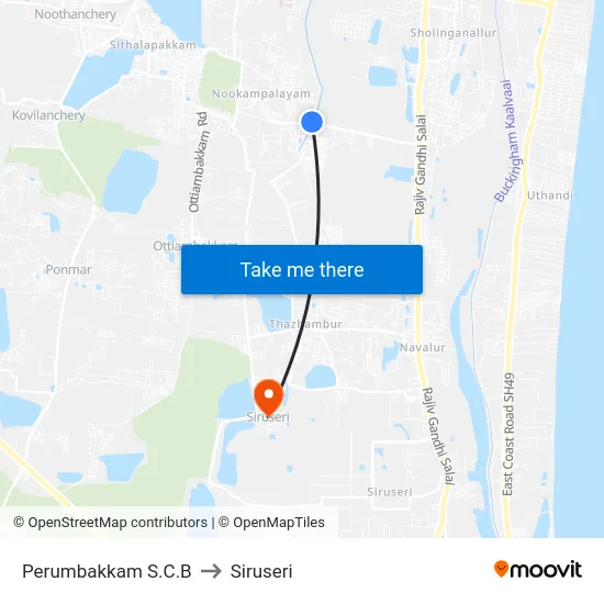 Perumbakkam S.C.B to Siruseri map