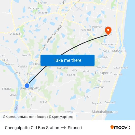Chengalpattu Old Bus Station to Siruseri map