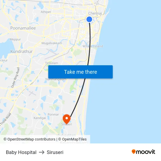 Baby Hospital to Siruseri map