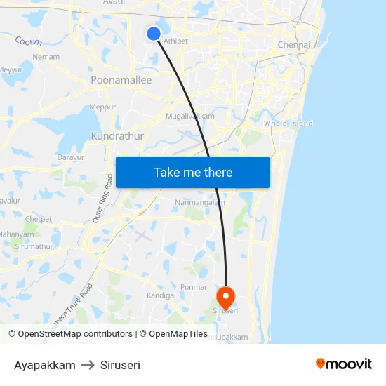 Ayapakkam to Siruseri map