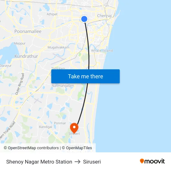 Shenoy Nagar Metro Station to Siruseri map