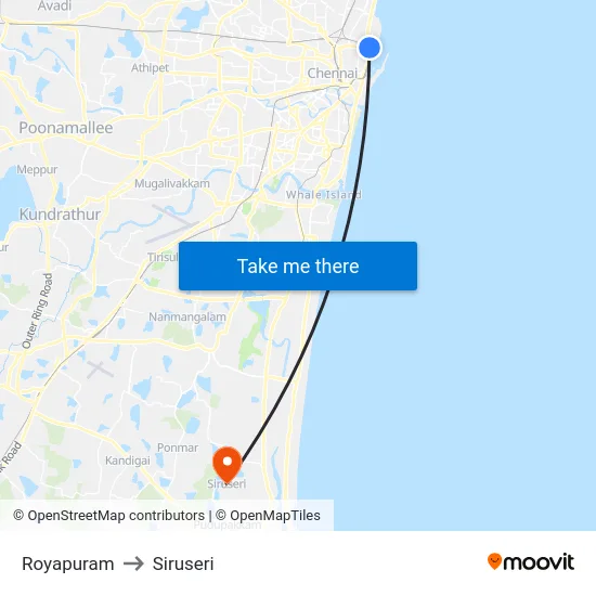 Royapuram to Siruseri map