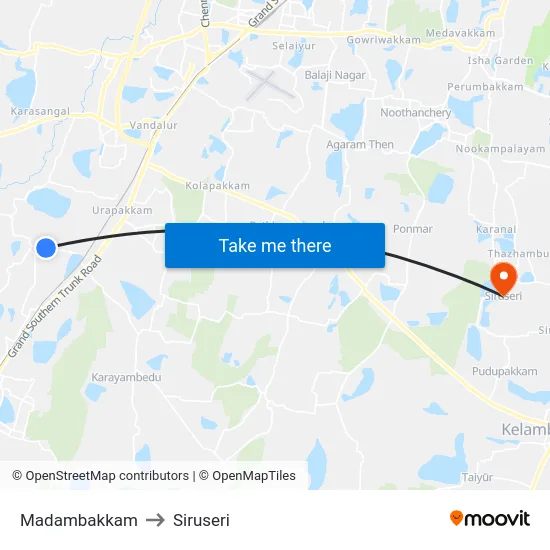 Madambakkam to Siruseri map
