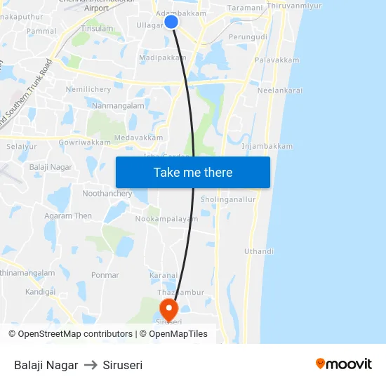 Balaji Nagar to Siruseri map