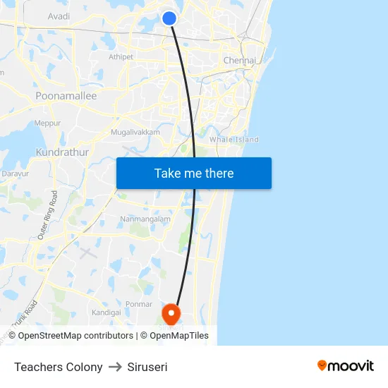 Teachers Colony to Siruseri map