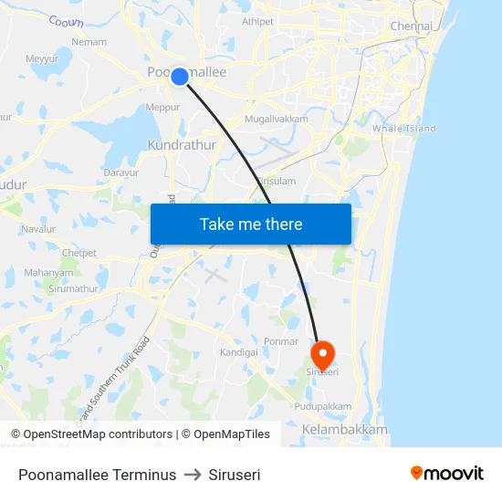 Poonamallee Terminus to Siruseri map