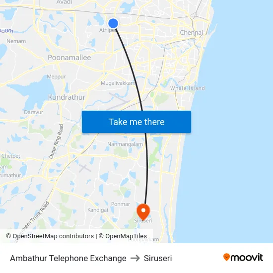 Ambathur Telephone Exchange to Siruseri map