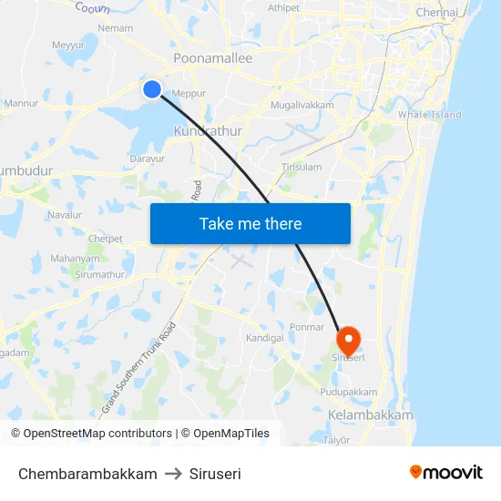 Chembarambakkam to Siruseri map