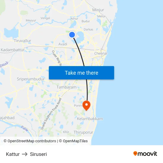 Kattur to Siruseri map