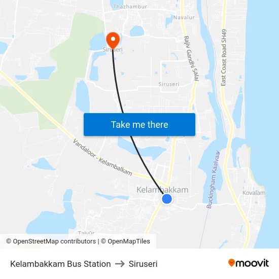 Kelambakkam Bus Station to Siruseri map
