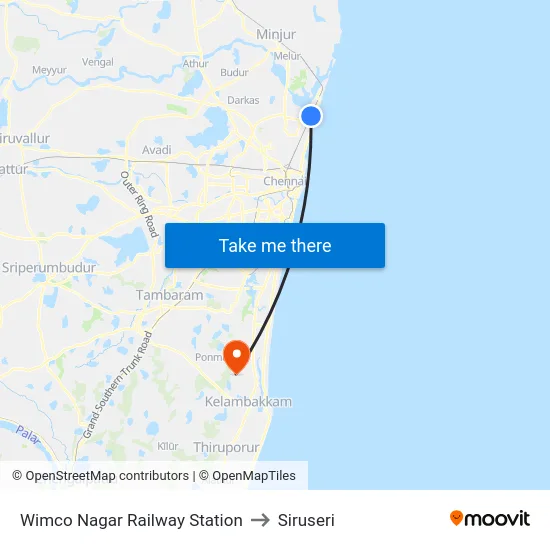 Wimco Nagar Railway Station to Siruseri map