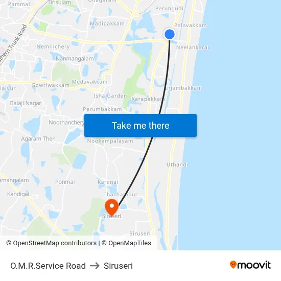 O.M.R.Service Road to Siruseri map