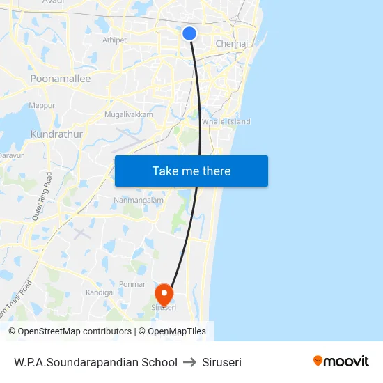 W.P.A.Soundarapandian School to Siruseri map