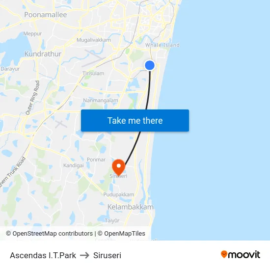 Ascendas I.T.Park to Siruseri map