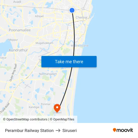 Perambur Railway Station to Siruseri map