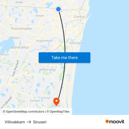 Villivakkam to Siruseri map
