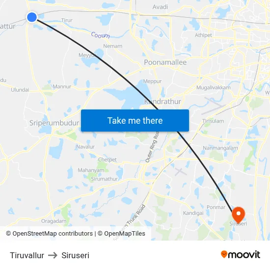 Tiruvallur to Siruseri map