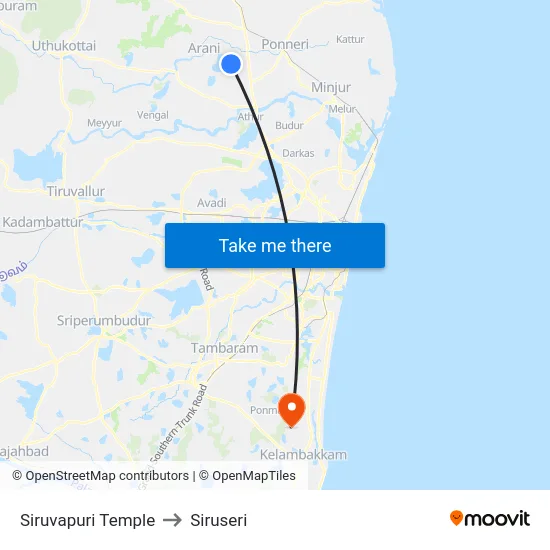Siruvapuri Temple to Siruseri map