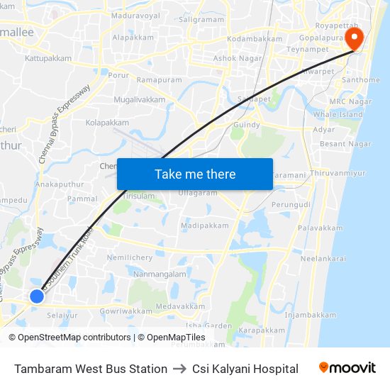 Tambaram West Bus Station to Csi Kalyani Hospital map