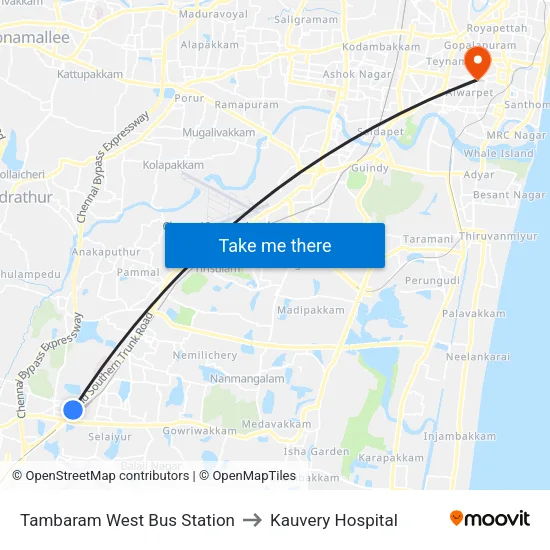 Tambaram West Bus Station to Kauvery Hospital map