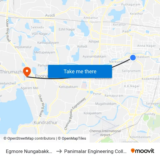 Egmore Nungabakkam to Panimalar Engineering College map