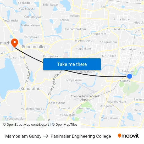 Mambalam Gundy to Panimalar Engineering College map