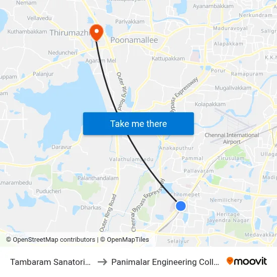 Tambaram Sanatorium to Panimalar Engineering College map